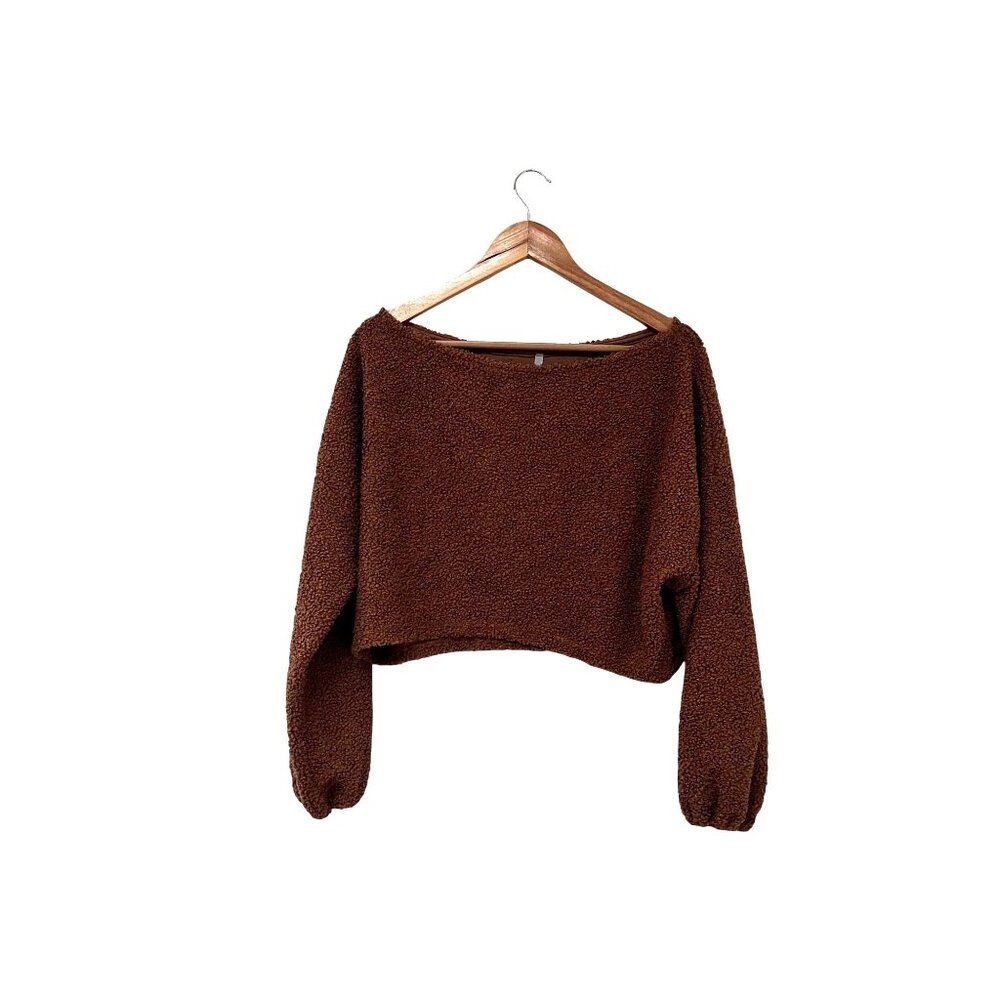 BYou Apparell Brown Women's Crop Textured Long Sleeve Sweater Size S